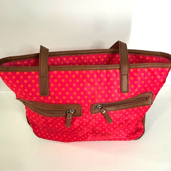 GAL Red Polka Dot Tote Bag with Brown Accents - Picture 3 of 5